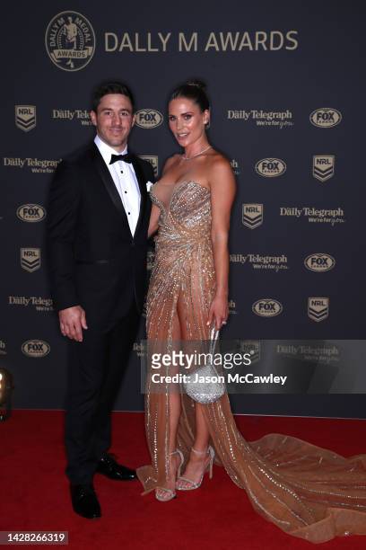 Ben Hunt of the Dragons and his wife Bridget Hunt arrive ahead of the 2022 Dally M Awards at The Winx Stand, Royal Randwick Racecourse on September...