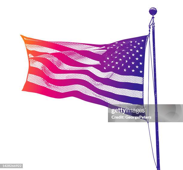 american flag flapping in the wind - pledge of allegiance stock illustrations