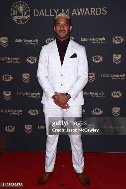 Viliame Kikau of the Panthers arrives ahead of the 2022 Dally M Awards at The Winx Stand, Royal Randwick Racecourse on September 28, 2022 in Sydney,...