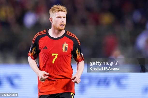 Kevin De Bruyne of Belgium looks on during the UEFA Nations League A Group 4 match between the Belgium and Wales at the Stade Roi Baudouin on...