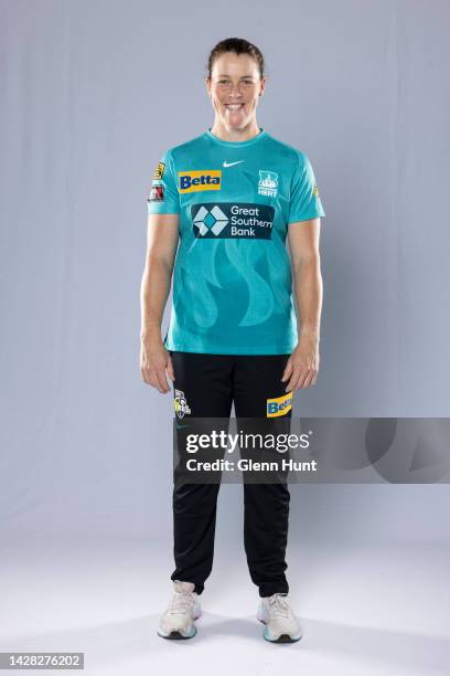 Grace Harris poses during the Brisbane Heat Women's Big Bash League headshots session at the National Cricket Centre on September 28, 2022 in...