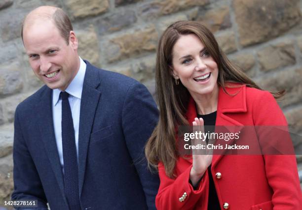 Catherine, Princess of Wales and Prince William, Prince of Wales arrive at St Thomas Church, which has been has been redeveloped to provide support...