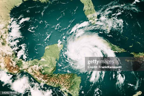 hurricane ian 2022 cloud map caribbean sea 3d render color - orkan bildbanksfoton och bilder
