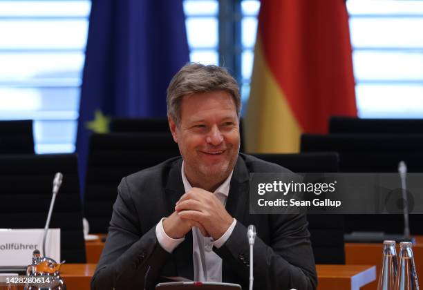 Economy and Climate Action Minister as well as Vice Chancellor Robert Habeck arrives for the weekly government cabinet meeting on September 28, 2022...