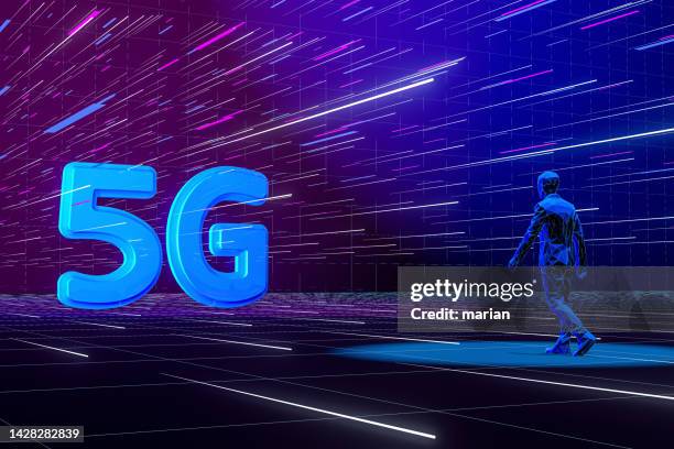 5g communication information and cyberpunk scene, 3d rendering - information abstract stock-fotos und bilder