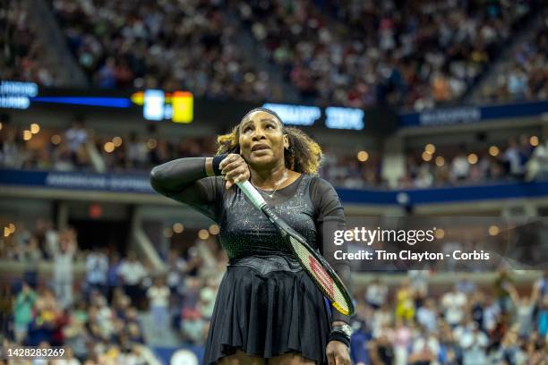 September 02: Serena Williams of the United States during the Women's Singles third round match on Arthur Ashe Stadium during the US Open Tennis...