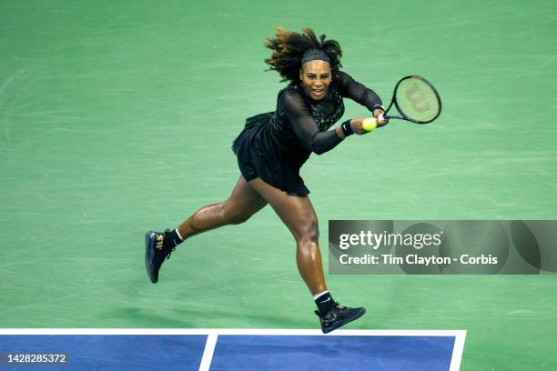 September 02: Serena Williams of the United States in action during the Women's Singles third round match on Arthur Ashe Stadium during the US Open...