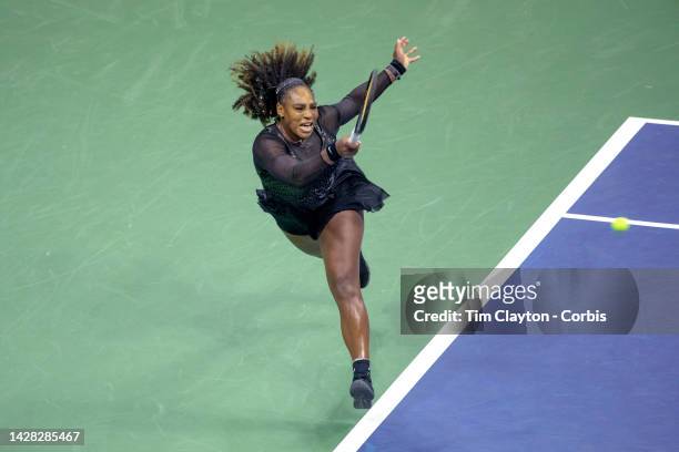 September 02: Serena Williams of the United States in action during the Women's Singles third round match on Arthur Ashe Stadium during the US Open...