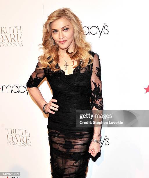 Singer Madonna Launches Her Signature Fragrance "Truth Or Dare" By Madonna Macy's Herald Square on April 12, 2012 in New York City.