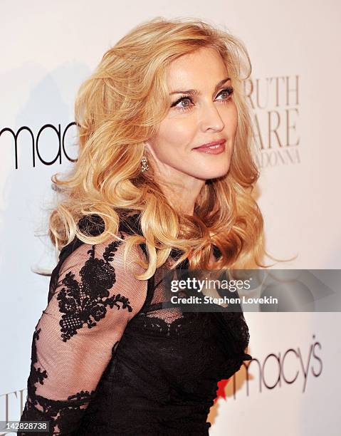 Singer Madonna Launches Her Signature Fragrance "Truth Or Dare" By Madonna Macy's Herald Square on April 12, 2012 in New York City.