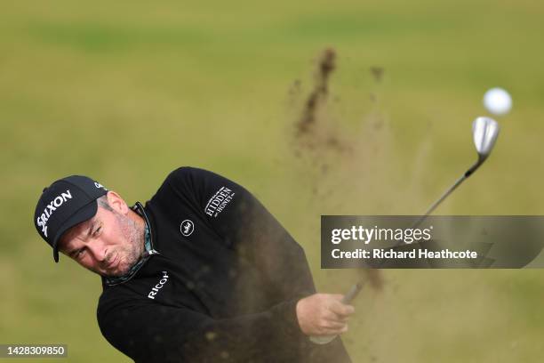 Ryan Fox of New Zealand hits out of a bunker during a practice round prior to the Alfred Dunhill Links Championship at Kingsbarns Golf Links on...