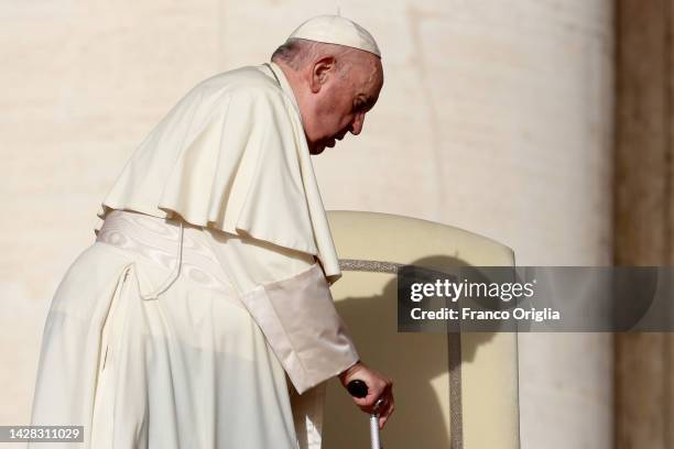 Pope Francis arrives at St Peter's Square for his Wednesday General Audience on September 28, 2022 in Vatican City, Vatican. The Holy See Press...