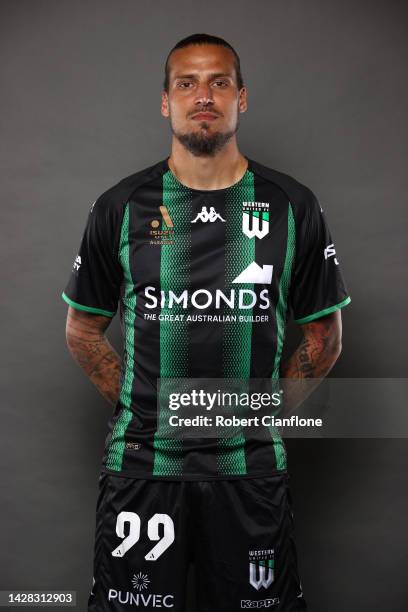 Aleksandar Prijovic of Western United poses during the Western United A-League Men's 2022-23 headshots session at The Hangar on September 28, 2022 in...