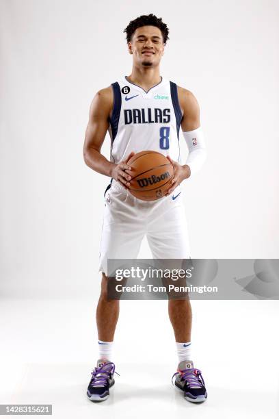 Josh Green of the Dallas Mavericks poses for a portrait during the Dallas Mavericks Media Day at American Airlines Center on September 26, 2022 in...