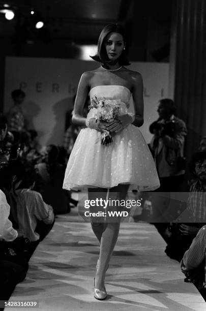Christy Turlington models Perry Ellis's spring 1990 bridal ensemble.