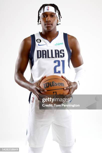 Frank Ntilikina of the Dallas Mavericks poses for a portrait during the Dallas Mavericks Media Day at American Airlines Center on September 26, 2022...