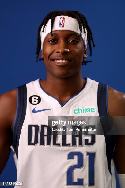 Frank Ntilikina of the Dallas Mavericks poses for a portrait during the Dallas Mavericks Media Day at American Airlines Center on September 26, 2022...