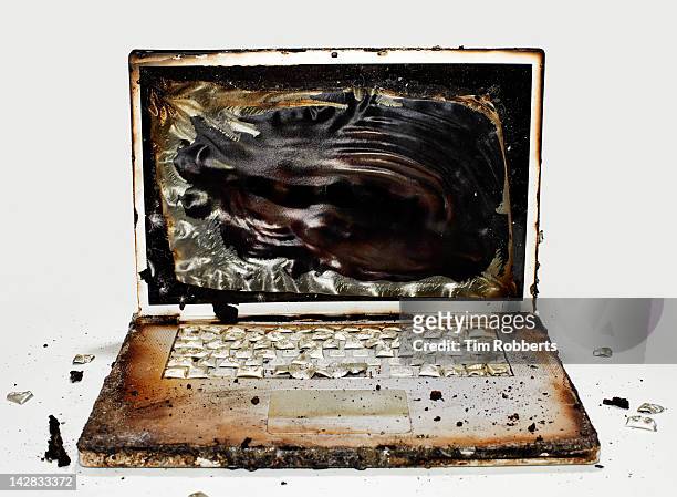 burnt laptop 02 - burnt stock pictures, royalty-free photos & images