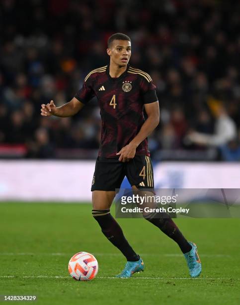 Malick Thiaw of Germany during the International Friendly between England U21 and Germany U21 at Bramall Lane on September 27, 2022 in Sheffield,...