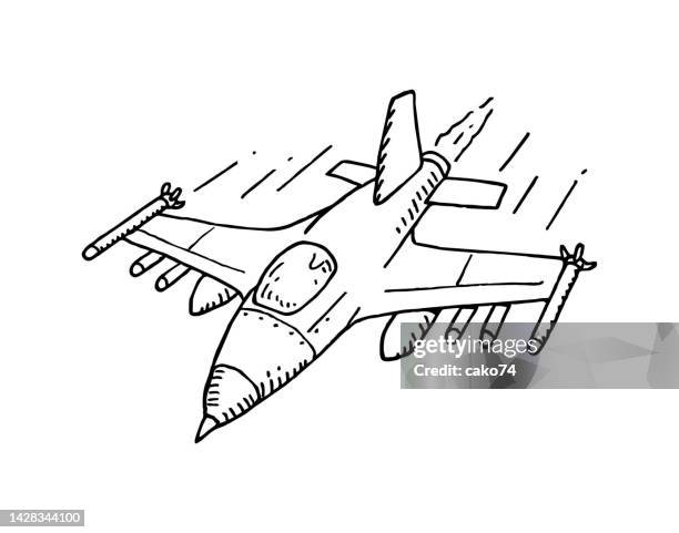 illustrations, cliparts, dessins animés et icônes de chasseur à réaction dessiné à la main - avion de chasse