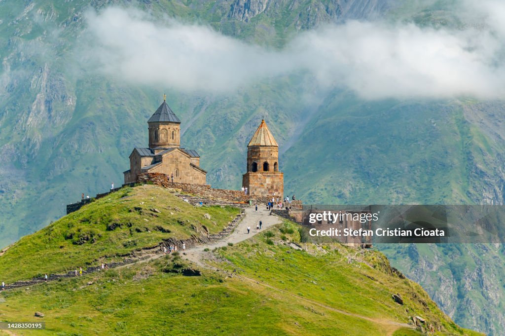 Gergeti Trinity Church and Mount Kazbek in Georgia