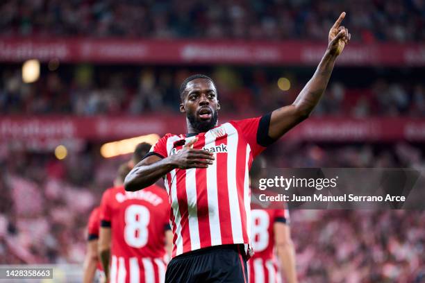 Inaki Williams of Athletic Club celebrates after scoring goal during the LaLiga Santander match between Athletic Club and Rayo Vallecano at San Mames...