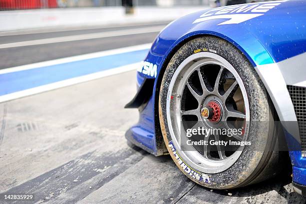 Tyre detail during the Blancpain GT Endurance test day one at Autodromo di Monza on April 13, 2012 in Monza, Italy.