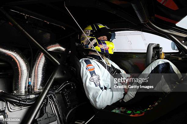 Robert Bell of team Gulf Racing UK - Mclaren Mp4-12c sits in his car during the Blancpain GT Endurance test day one at Autodromo di Monza on April...