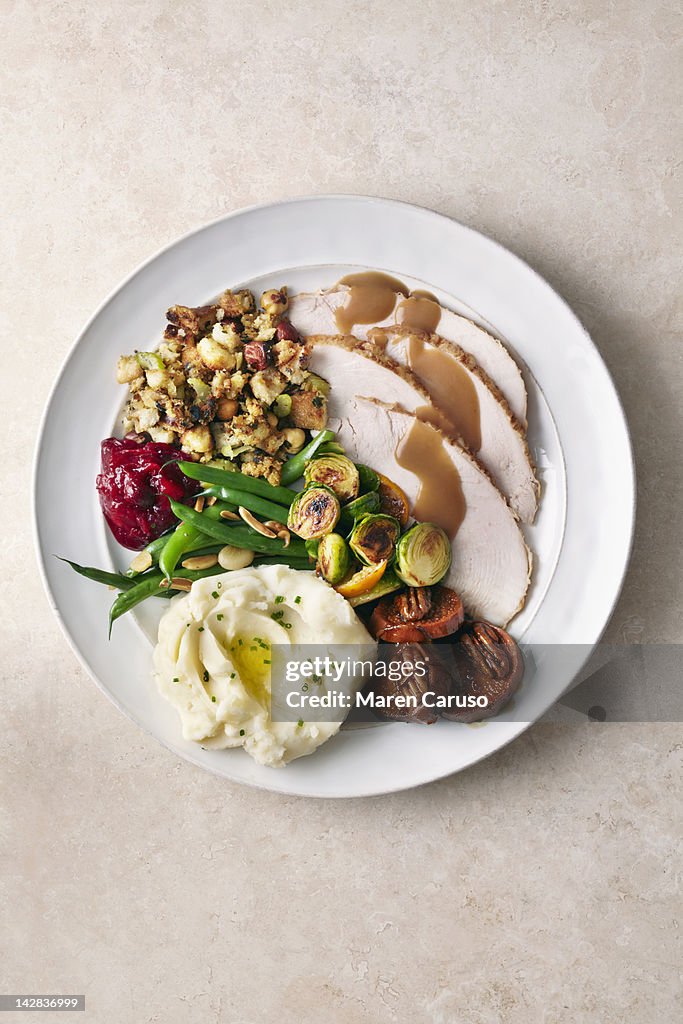 Overhead of Turkey meal on plate