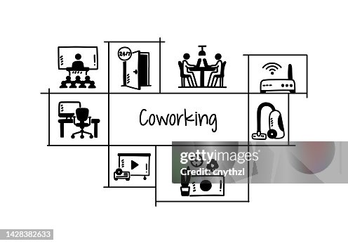 Coworking Related Hand Drawn Banner Design Vector Illustration High-Res ...