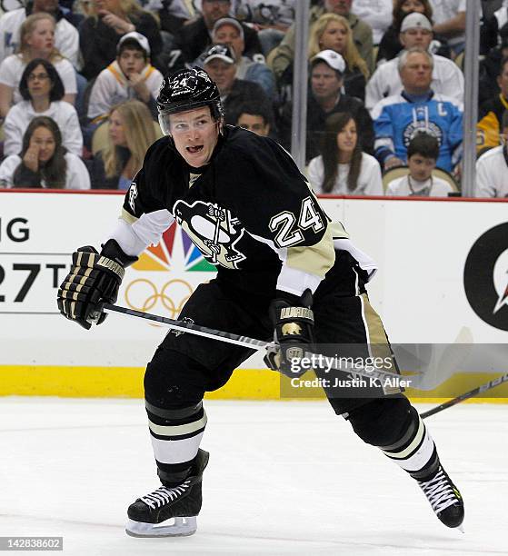 Matt Cooke of the Pittsburgh Penguins skates against the Philadelphia Flyers in Game One of the Eastern Conference Quarterfinals during the 2012 NHL...