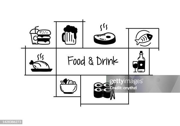 food and drink related hand drawn banner design vector illustration - solid food stock illustrations