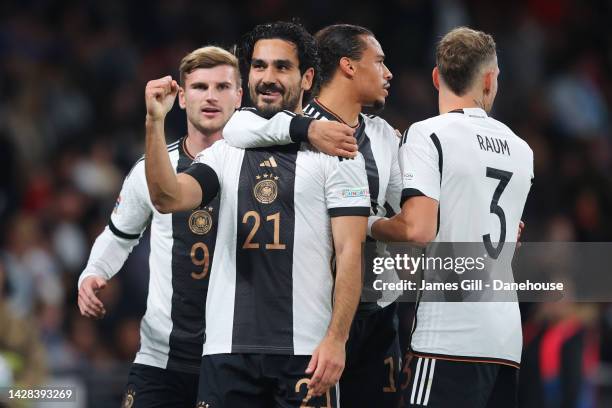 Ilkay Gundogan celebrates after scoring his side's first goal during the UEFA Nations League League A Group 3 match between England and Germany at...