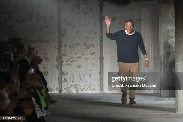 Designer Dries Van Noten walks the runway during the Dries Van Noten Womenswear Spring/Summer 2023 show as part of Paris Fashion Week on September...