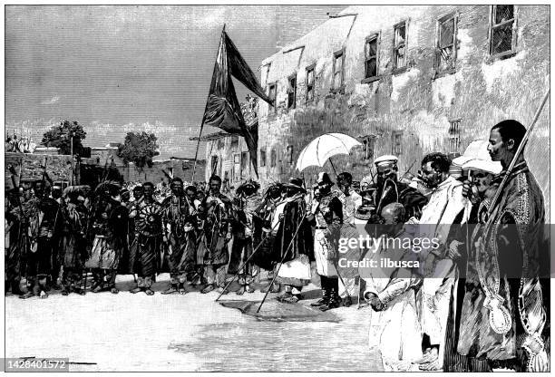 stockillustraties, clipart, cartoons en iconen met antique illustration: lagard reception from makonnen, ethiopia - ethiopië