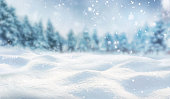 Beautifull background on a Christmas theme with snowdrifts, snowfall and a blurred background.