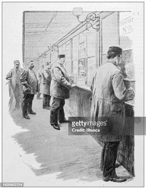 antique illustration: bank of france - bank office clerks stock illustrations