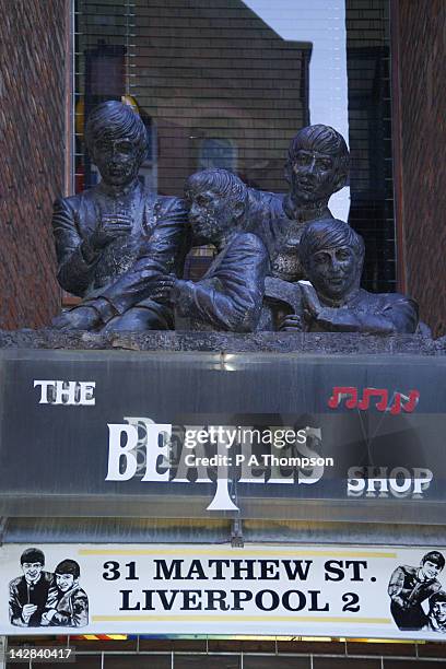 the beatles shop, mathew street, liverpool, england - liverpool beatles stock pictures, royalty-free photos & images