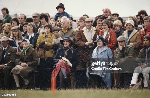 Queen Elizabeth II with Henry Somerset, 10th Duke of Beaufort , the Queen Mother and Prince Andrew at the Badminton Horse Trials in Gloucestershire,...
