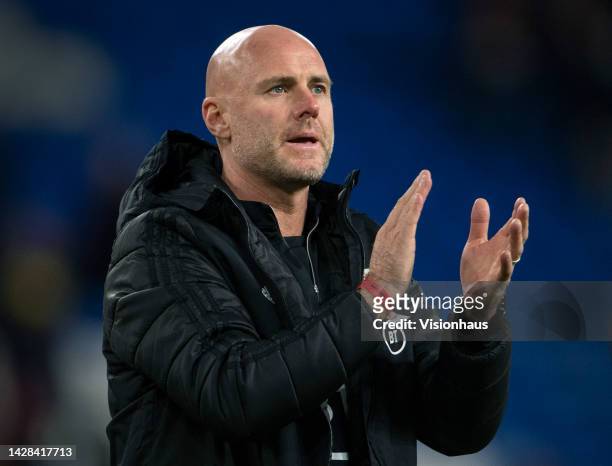 Wales manager Rob Page applauds the fans after the UEFA Nations League League A Group 4 match between Wales and Poland at Cardiff City Stadium on...