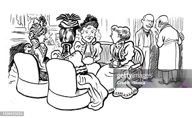 antique illustration: waiting room - backstage stock illustrations