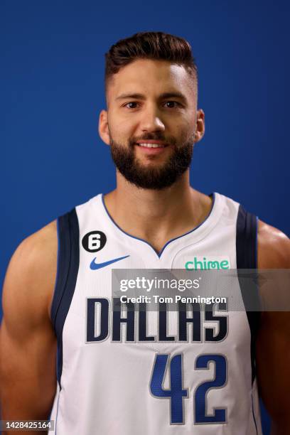 Maxi Kleber of the Dallas Mavericks poses for a portrait during the Dallas Mavericks Media Day at American Airlines Center on September 26, 2022 in...