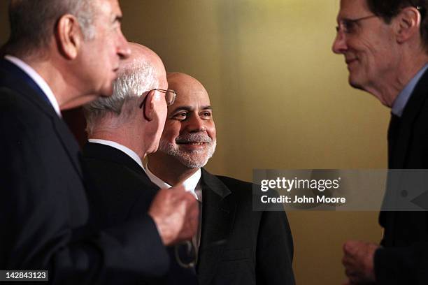 Ben Bernanke , Chairman of the Board of Governors of the Federal Reserve System, prepares to speak on April 13, 2012 in New York City. The Fed...