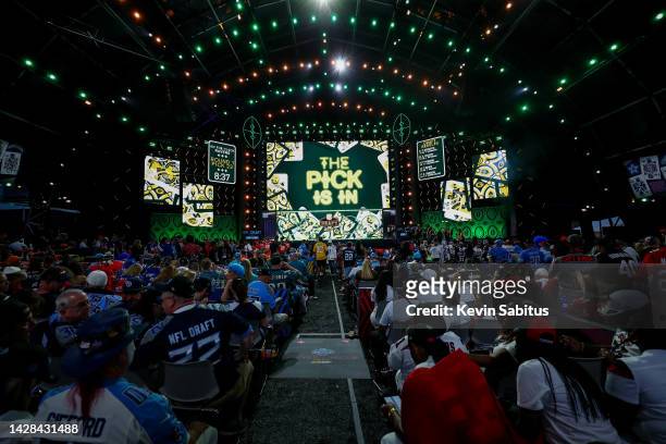 The New York Jets pick is in during round one of the 2022 NFL Draft on April 28, 2022 in Las Vegas, Nevada.