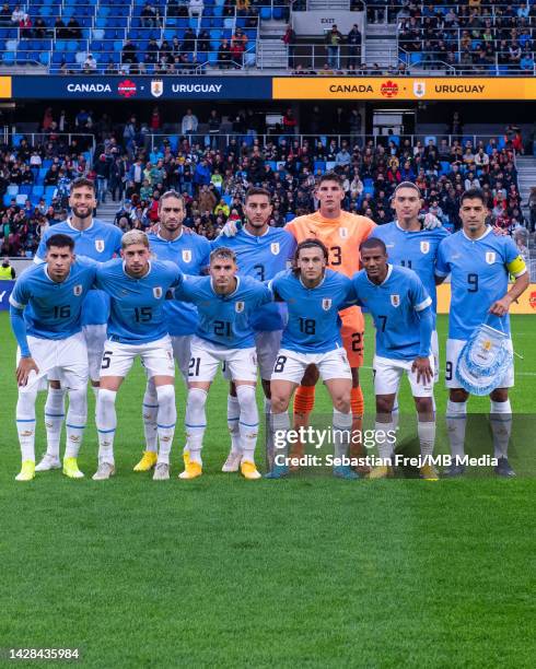 Pre match Uruguay team photo, from top left: Rodrigo Bentancur, Martin Caceres, Sebastian Caceres, Sergio Rochet, Darwin Nunez, Luis Suarez, from...