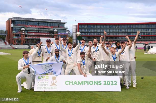 Surrey captain Rory Burns leads the celebrations after Surrey win the First Division Title after the third day of the LV= Insurance County...