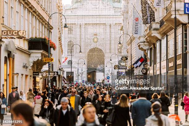 crowds of people on the shopping street in vienna, austria - vienna austria 個照片及圖片檔