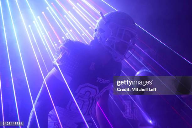 Tra Thomas of the Temple Owls waits in the tunnel prior to the game against the Massachusetts Minutemen at Lincoln Financial Field on September 24,...