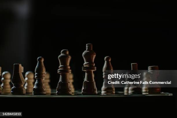 close-up of pieces on a chessboard - chess stock pictures, royalty-free photos & images