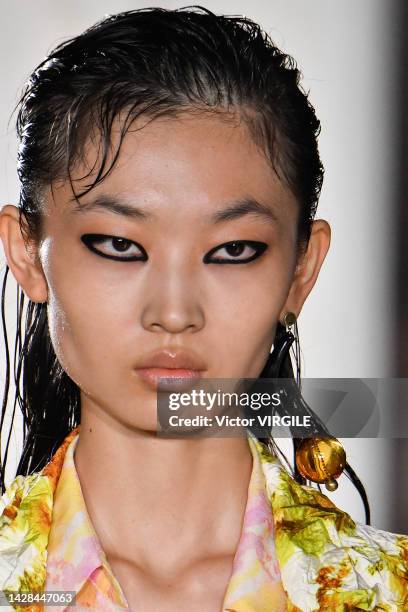 Model walks the runway during the Dries Van Noten Ready to Wear Spring/Summer 2023 fashion show as part of the Paris Fashion Week on September 28,...